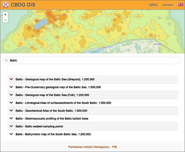 Marine geology data in the CBDG GIS application