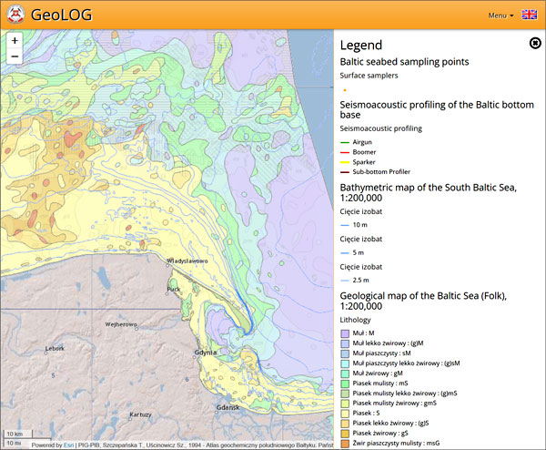 Marine geology data in the GeoLOG application